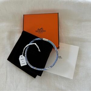 Hermes Blue Patterned Twilly Bracelet with Silver Clasp